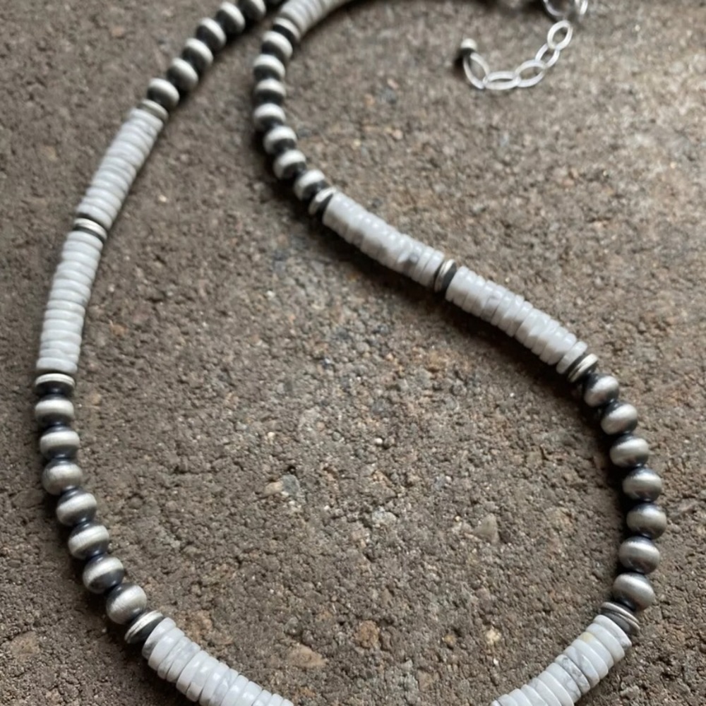 Sterling Silver White Buffalo Turquoise Bead Neck… - image 4